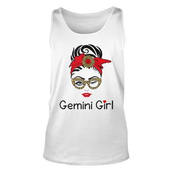 Gemini Girl Leopard Sunflower Zodiac Birthday Girl Unisex Tank Top - Seseable
