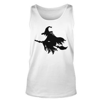 Halloween Scary Old Witch On Broom Art Design Pattern Unisex Tank Top | Favorety DE