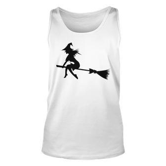 Halloween Young Scary Witch On Broom Pattern Unisex Tank Top | Favorety CA