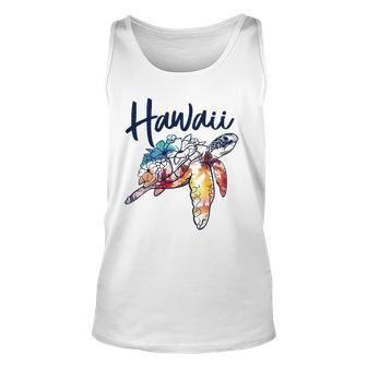 Hawaii Sea Turtle Hawaiian Floral Matching Family Vacation Unisex Tank Top | Mazezy