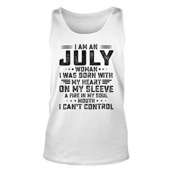 I Am An July Woman I Was Born With My Heart On My Sleevepng V2 Unisex Tank Top | Favorety