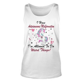 I Have Arteriovenous Malformation Im Allowed To Do Weird Things Funny Unicorn Burgundy Ribbon Arteriovenous Malformation Support Arteriovenous Malformation Awareness Unisex Tank Top | Favorety