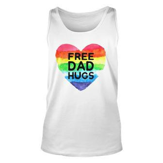 Mens Free Dad Hugs Rainbow Heart Flag Gay Lgbt Pride Month Unisex Tank Top | Mazezy