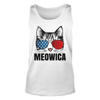 Meowica Americat 4Th Of July Usa Flag Sunglass Funny Cat Unisex Tank Top - Seseable