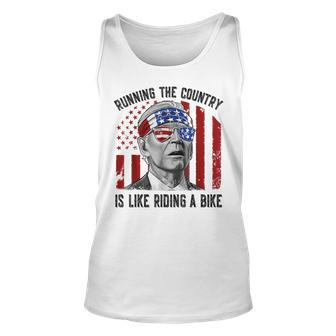 Merry 4Th Of July Joe Biden Falling Off His Bicycle Funny Unisex Tank Top - Seseable
