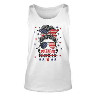 Messy Bun 4Th Of July Patriotic Af Pregnant Pregnancy Funny Unisex Tank Top - Seseable