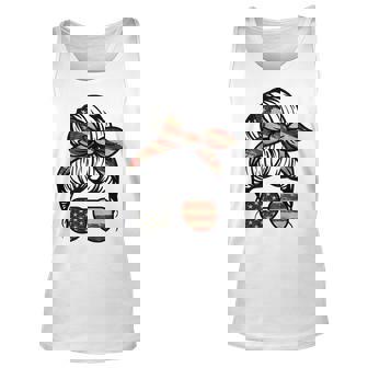 Messy Bun Usa Flag Glasses 4Th Of July Patriotic Women Girl Unisex Tank Top | Seseable CA