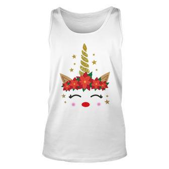 New Christmas Unicorn Face Santicorn Poinsettia Crown Cute Unisex Tank Top | Favorety CA