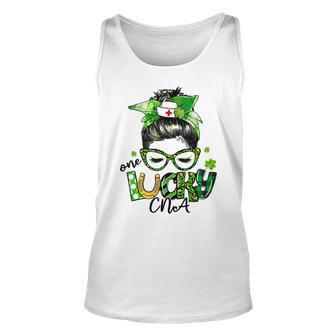 One Lucky Cna Messy Bun Shamrocks St Patricks Day Unisex Tank Top | Favorety CA