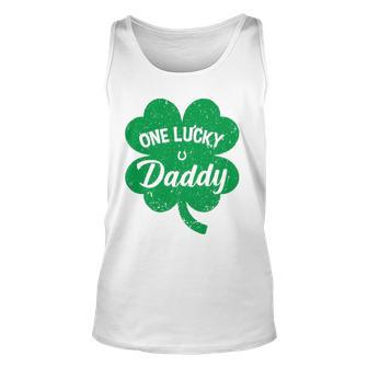 Mens One Lucky Daddy Shamrock Four Leaf Clover St Patricks Day Tank Top | Mazezy