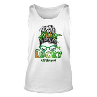 One Lucky Grammy Messy Bun Leopard St Patricks Day Unisex Tank Top | Favorety DE