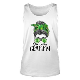 One Lucky Grammy Messy Bun Lucky Shamrock St Patricks Day Unisex Tank Top | Favorety UK