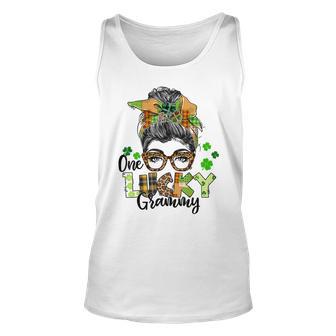 One Lucky Grammy Shamrock Plaid Leopard St Patricks Day Unisex Tank Top | Favorety CA