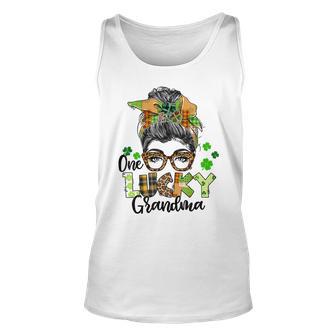 One Lucky Grandma Shamrock Plaid Leopard St Patricks Day Unisex Tank Top | Favorety CA