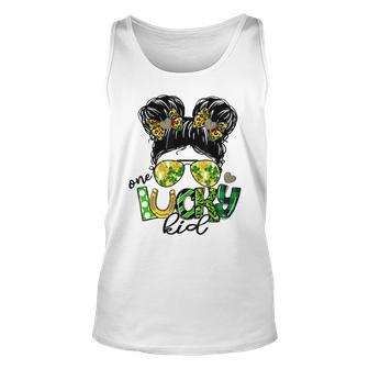 One Lucky Kid Messy Bun Shamrock St Patricks Day Unisex Tank Top | Favorety DE