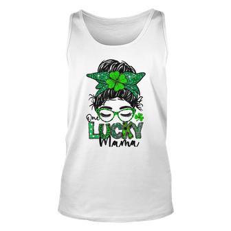 One Lucky Mama Messy Bun Shamrock St Patricks Day Unisex Tank Top | Favorety UK