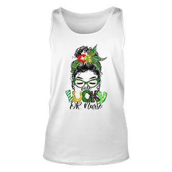 One Lucky Or Nurse Messy Bun Shamrock St Patricks Day Irish Unisex Tank Top | Favorety CA