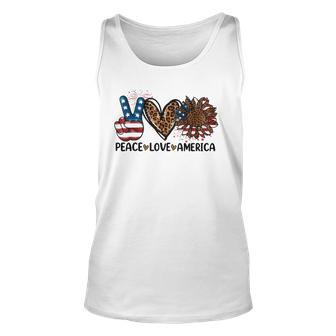 Peace Love America Sunflower Leopard Usa Flag 4Th Of July Unisex Tank Top | Mazezy AU