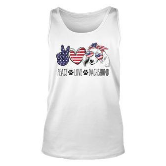 Peace Love Dachshund 4Th Of July Patriotic American Usa Flag Unisex Tank Top - Seseable