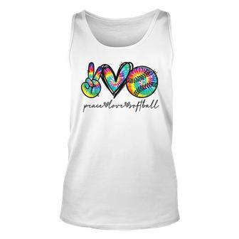 Peace Love Softball Tie Dye Cute Softball Lovers V2 Unisex Tank Top - Thegiftio UK