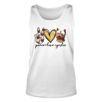 Peace Love Yorkie Dog Lovers Yorkshire Terrier Dad Mom Gift Unisex Tank Top | Mazezy