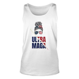 Pro Trump Ultra Mega Messy Bun Usa Flag Anti Joe Biden Unisex Tank Top | Mazezy