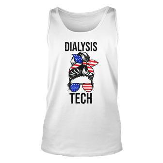 Proud Messy Bun American Dialysis Tech Nurse 4Th Of July Usa Unisex Tank Top - Seseable