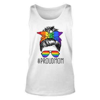 Proud Mom Messy Hair Bun Lgbtq Rainbow Flag Lgbt Pride Ally V3 Unisex Tank Top - Seseable