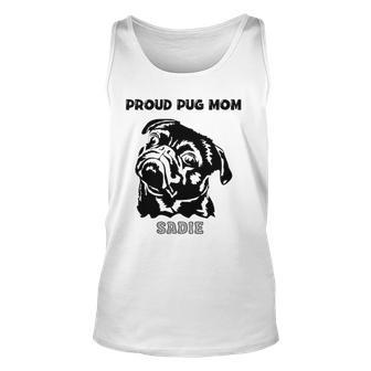 Proud Pug Mom With Pug Portrait Unisex Tank Top | Mazezy