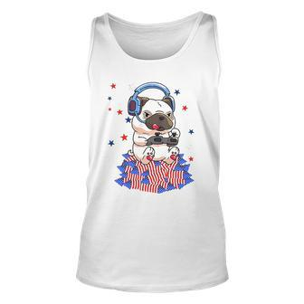Pug Game Puppy Controller 4Th Of July Boys Kids Video Gamer Unisex Tank Top | Mazezy
