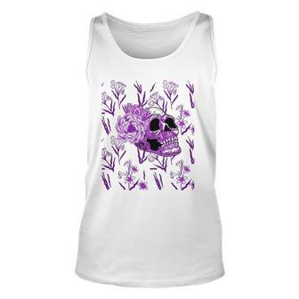 Purple Skull Flower Cool Floral Scary Halloween Gothic Theme Tank Top | Mazezy