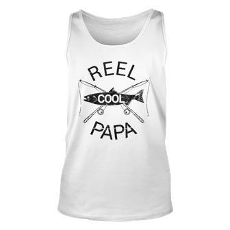Reel Cool Papa Funny Fathers Day Gift Fishing Grandpa Dad Unisex Tank Top | Mazezy