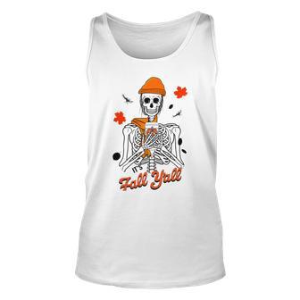 Skeleton It’S Fall Y’All Thanksgiving Funny Autumn Halloween Unisex Tank Top | Favorety UK