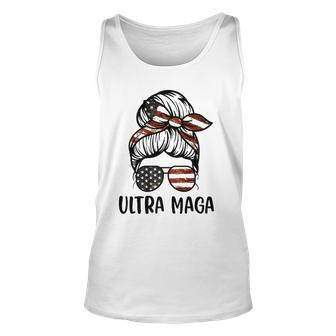 Ultra Maga American Flag Messy Bun Unisex Tank Top | Mazezy