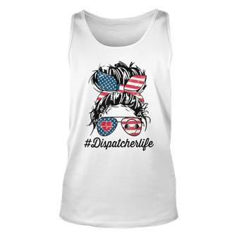 Womens Dispatcher Messy Bun American Us Flag 4Th Of July Unisex Tank Top - Seseable