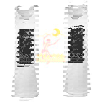 Womens Skeleton Macabre Dancing Red Graphic Goth Halloween Unisex Tank Top | Mazezy