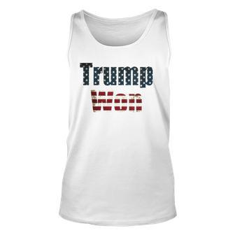 Womens Trump Won Fourth Of July Flag 2024 V-Neck Unisex Tank Top | Mazezy