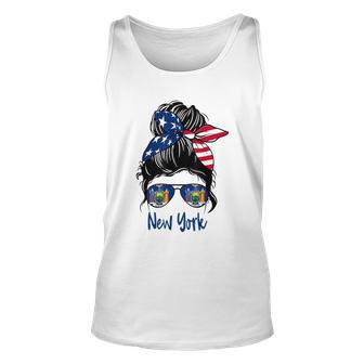 New York Girl New York Flag State Girlfriend Messy Bun Unisex Tank Top - Monsterry AU