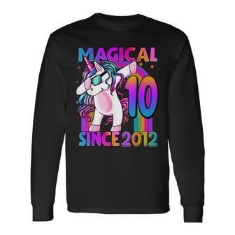 10 Year Old Unicorn Dabbing 10Th Birthday Girl Unicorn Party V2 Long Sleeve T-Shirt - Seseable