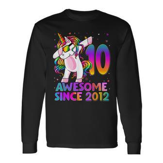 10 Year Old Unicorn Dabbing 10Th Birthday Girl Unicorn Party V3 Long Sleeve T-Shirt - Seseable