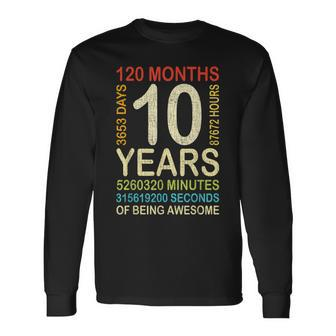 10Th Birthday 10 Years Old Vintage Retro 120 Months Boy Girl Long Sleeve T-Shirt - Seseable