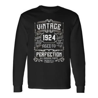 1924 Birthday 1924 Aged To Perfection All Original Parts Long Sleeve T-Shirt - Seseable