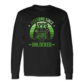 27 Years Old Birthday Unlocked Level 27 Awesome Since 1995 Birthday Party Long Sleeve T-Shirt T-Shirt | Mazezy