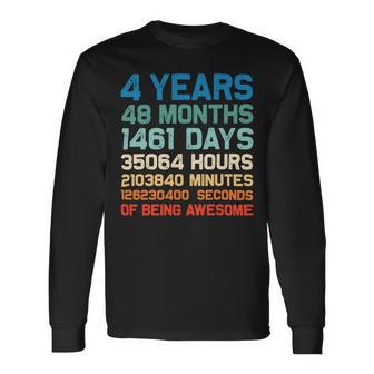 4Th Birthday 4 Years Of Being Awesome Wedding Anniversary T-Shirt Long Sleeve T-Shirt - Seseable