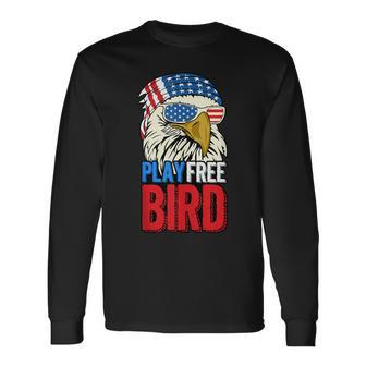 4Th Of July American Flag Bald Eagle Mullet Play Free Bird Long Sleeve T-Shirt - Seseable