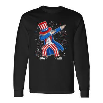 4Th Of July Dabbing Uncle Sam Costume Patriotic Long Sleeve T-Shirt T-Shirt | Mazezy