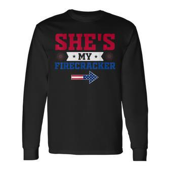 4Th Of July Fireworks Matching Couples Shes My Firecracker Long Sleeve T-Shirt - Seseable
