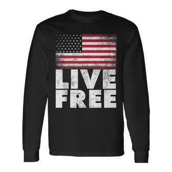 4Th Of July Women Live Free American Flag Long Sleeve T-Shirt - Seseable
