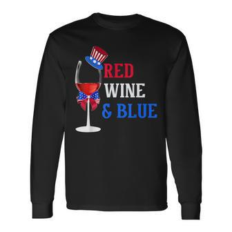 4Th Of July Red White And Blue Wine Glass Firework Drinker Long Sleeve T-Shirt - Seseable