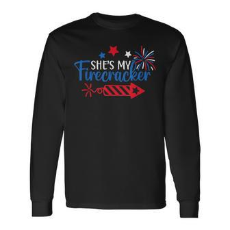 4Th Of July She Is My Firework Patriotic Us Couples Long Sleeve T-Shirt - Seseable